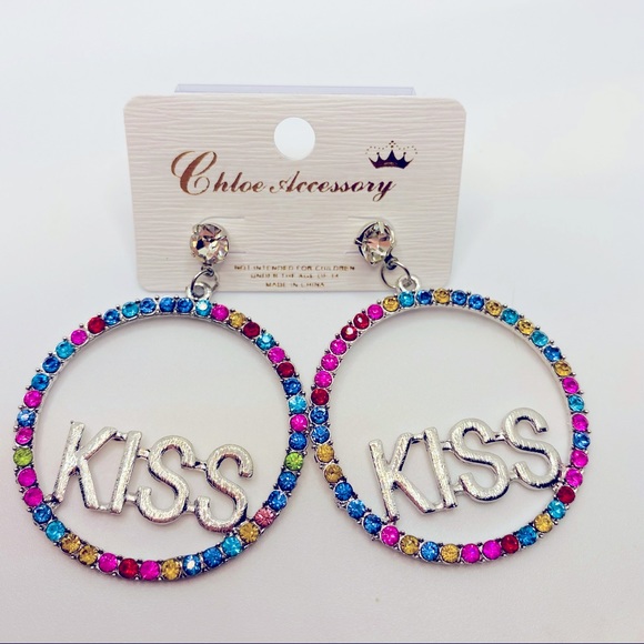 NWT Earrings Crystal multi Kiss set in Silvertone. - Picture 2 of 9